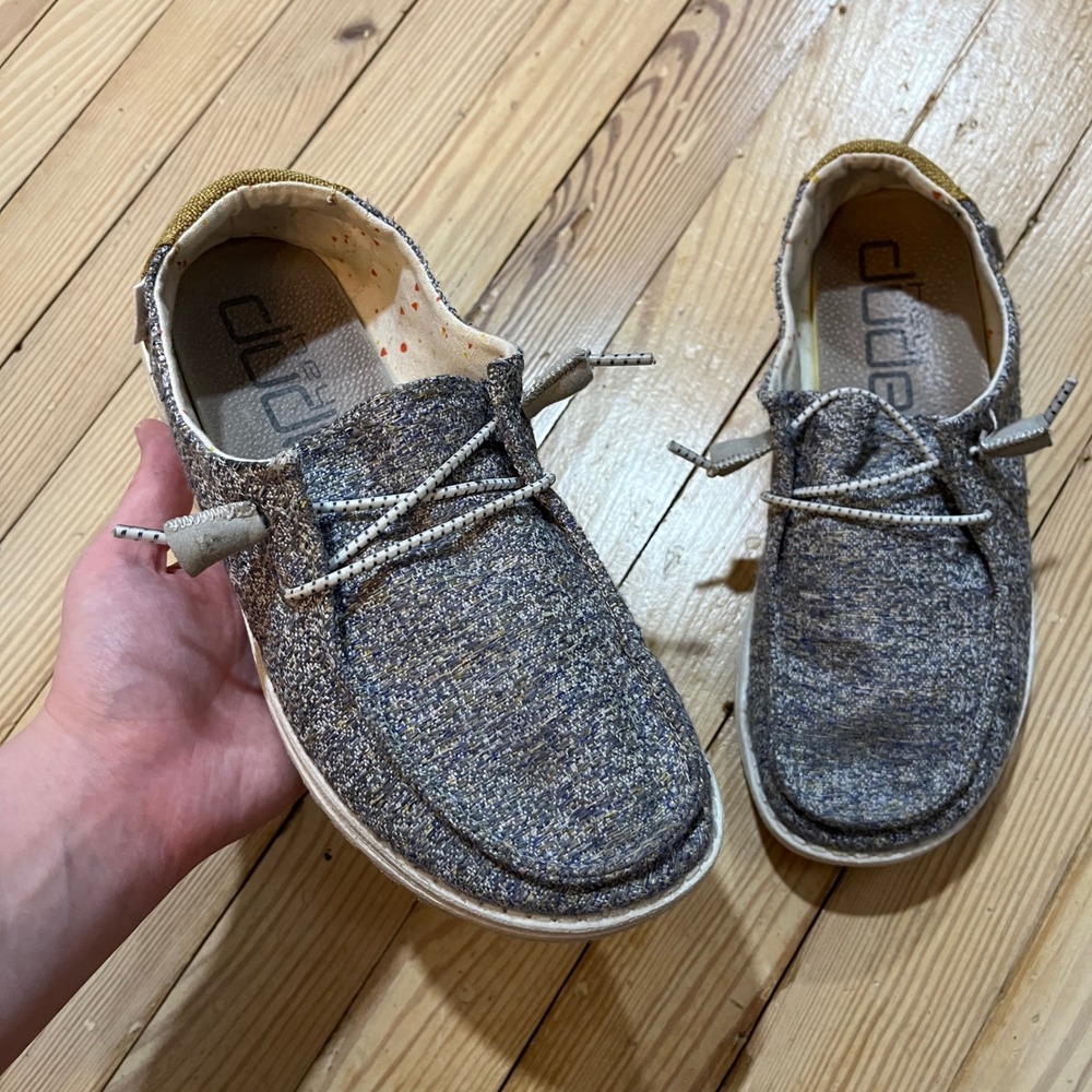 Hey Dude Wendy Loafers Women 8 Mustard Mix Blue Yellow Woven Slip On Shoes